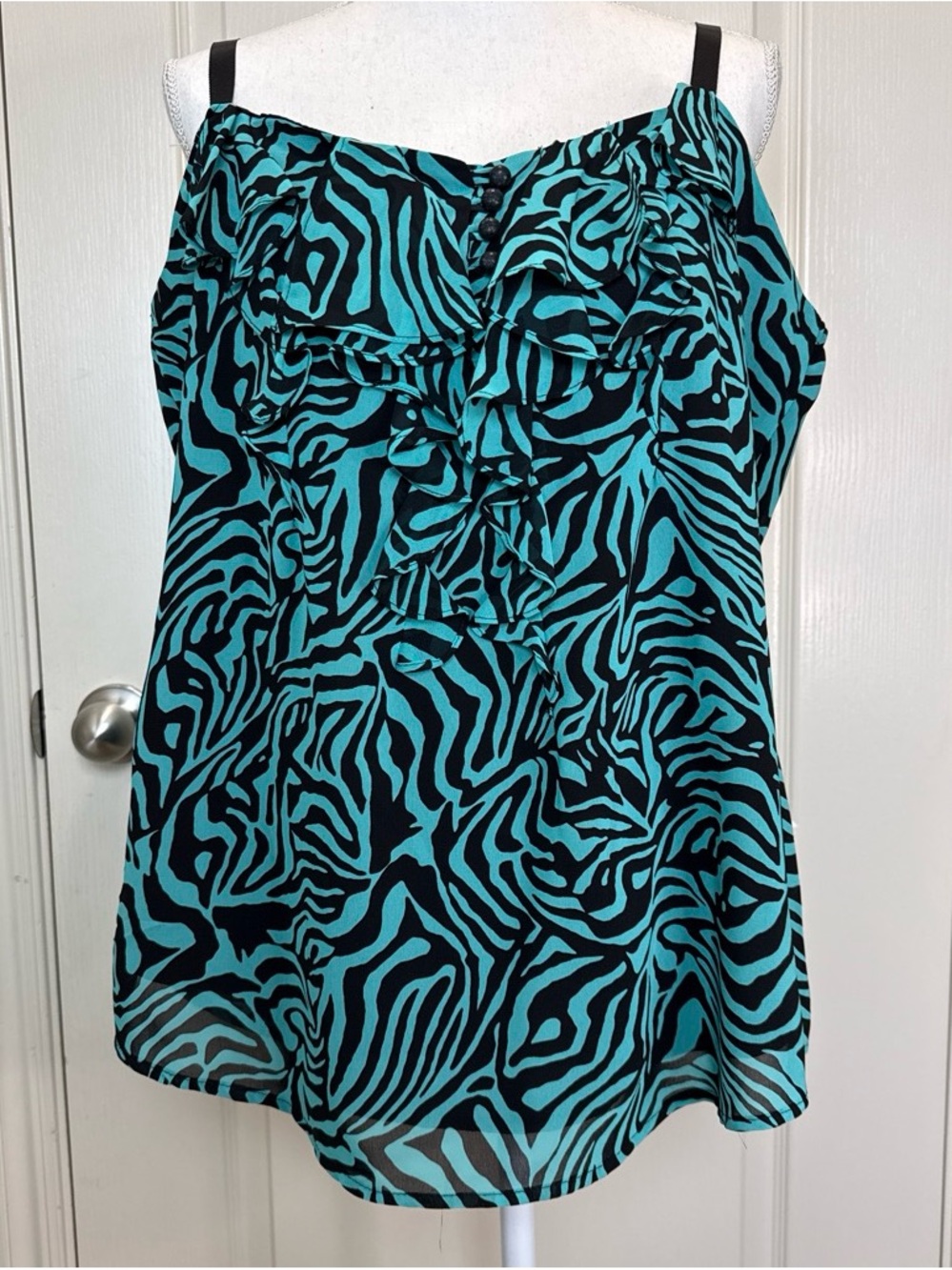 Nicole Miller Turquoise & Black Zebra Tank XL